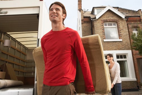 Packed office items ready for transport during a Kensington relocation